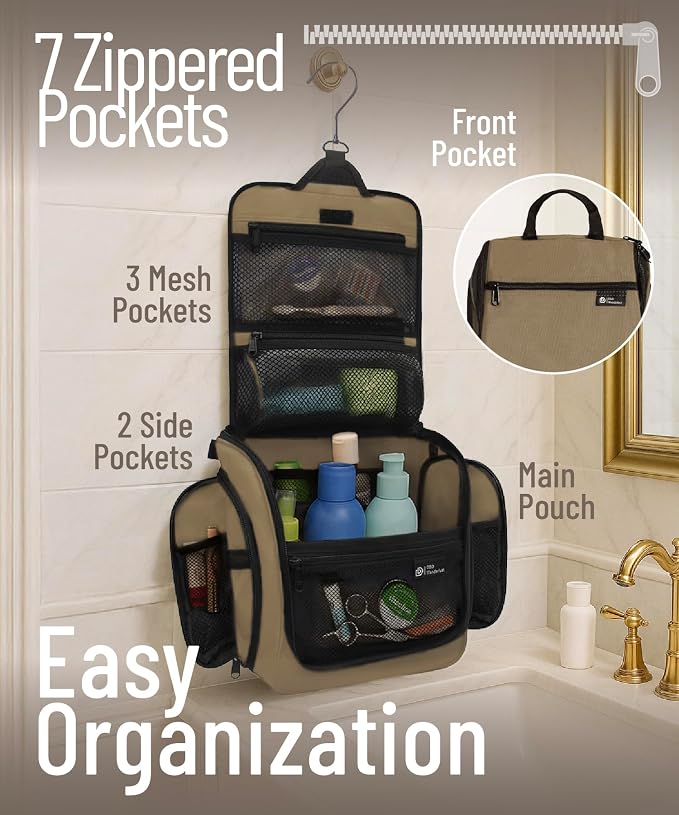 D&D Wanderlust D&D Hanging Travel Toiletry Bag for Men and Women – Cosmetics, Makeup and Toiletries Organizer Kit with 10 Compartments - Image 3