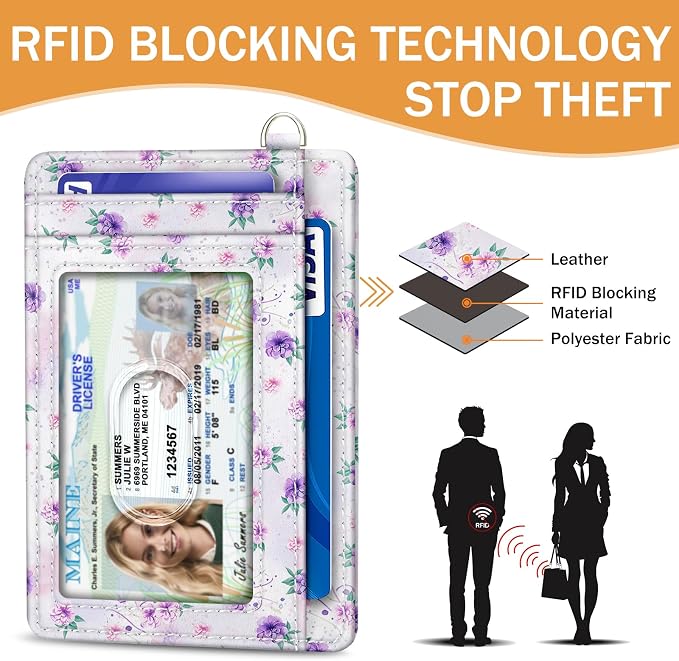 Yonlevres Peacock Credit Card Holder Slim RFID Wallet Women Wristlet Small | Front Pocket, Handy, RFID Blocking, Woman Girls Ladies Gifts, D-ring for Keychain,Thin Mini Card Case, ID Window, PU Leather - Image 5