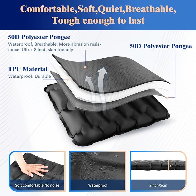 HiiPeak Inflatable Seat Cushion, Lightweight Compact Stadium Seat Pad Camping Air Seat Cushion By Hand Inflation for Bleachers Backpacking Hiking Airplane Office Car Sports Events Concert - Image 7