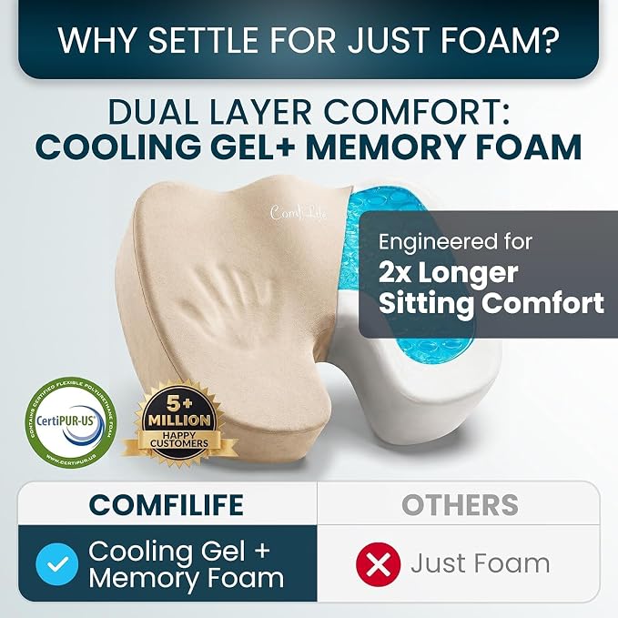ComfiLife Extra Large Gel & Memory Foam Seat Cushion - Doctor Recommended Office Chair, Car Seat, Lifting Cushion - Back & Sciatica Pain Relief - Wide Seat Cushion for Big & Tall (Beige) - Image 5