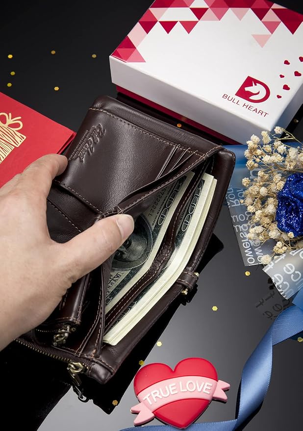 Mens Wallet with Chain Genuine Leather Purse RFID Blocking Bifold Double Zipper Coin Pocket with Anti-Theft Chain… - Image 5