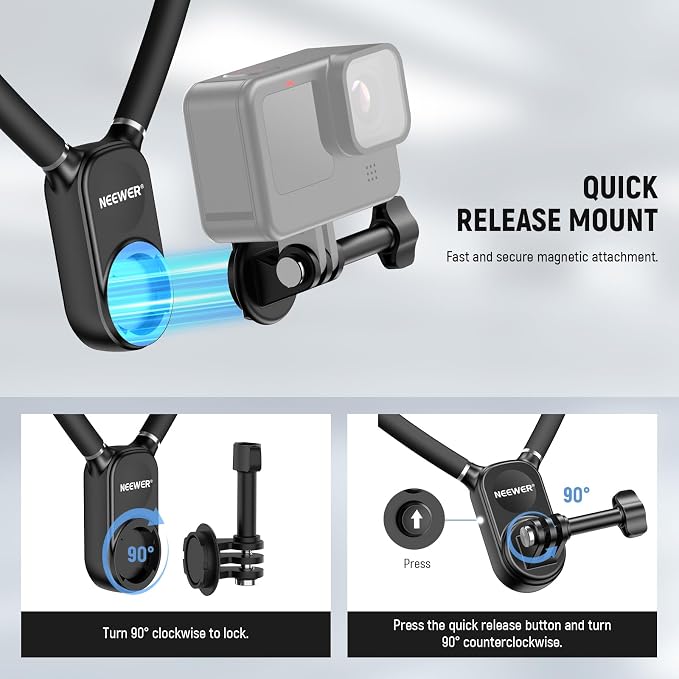 NEEWER Magnetic Neck Mount with Pocket 3 Cage, Flexible Quick Release Action Camera Neck Holder Compatible with Hero 13 12 11 Max DJI Action 5 Pro Insta360 Osmo Pocket 3 Accessory for POV, GP39 - Image 5