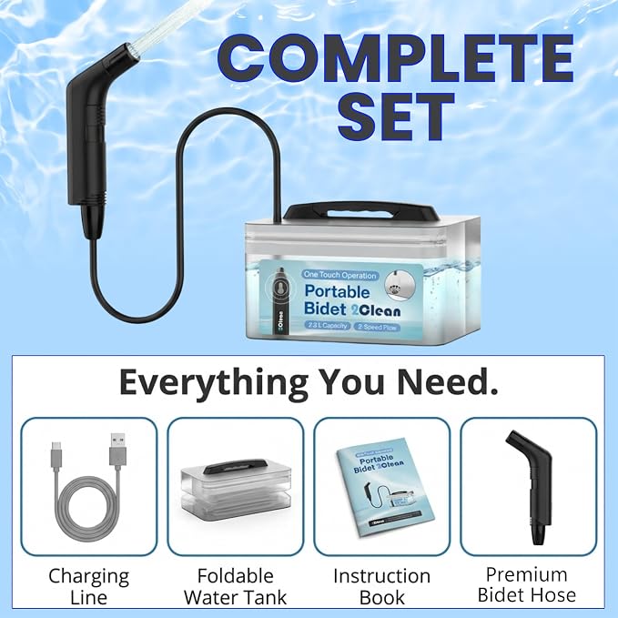 2Clean Portable Electric Travel Bidet, USB Rechargeable for Men & Women | 2.3L water container with adjustable spray for portable hygiene. Ideal for travel, camping, outdoor use, and everyday comfort - Image 2