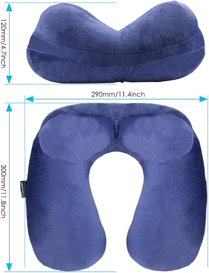 Inflatable Travel Pillow for Airplane, Soft Velvet Inflatable Travel Neck Pillow for Airplanes, Train, Car, Home and Office with Packsack & Comfortable Velvet - Blue - Image 2