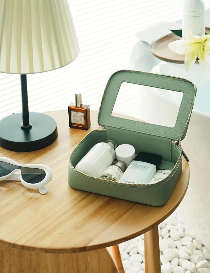 Clear Makeup Bag with Zipper, Set of 2, Mini and Medium, Sage Green | Clear Travel Bags for Toiletries, Structured Cosmetic Case for Women, Waterproof PU Leather, Wide Open Portable Car Organier - Image 8