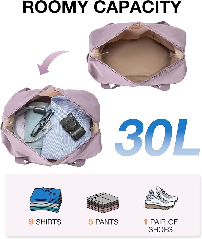 BAGSMART Foldable Travel Duffle Bag, 30.6L Large Carry On Tote Bag Gym Sports Bag for Women, Weekender Overnight Bag for Travel Essentials & Daily Necessities(Dark Purple) - Image 2