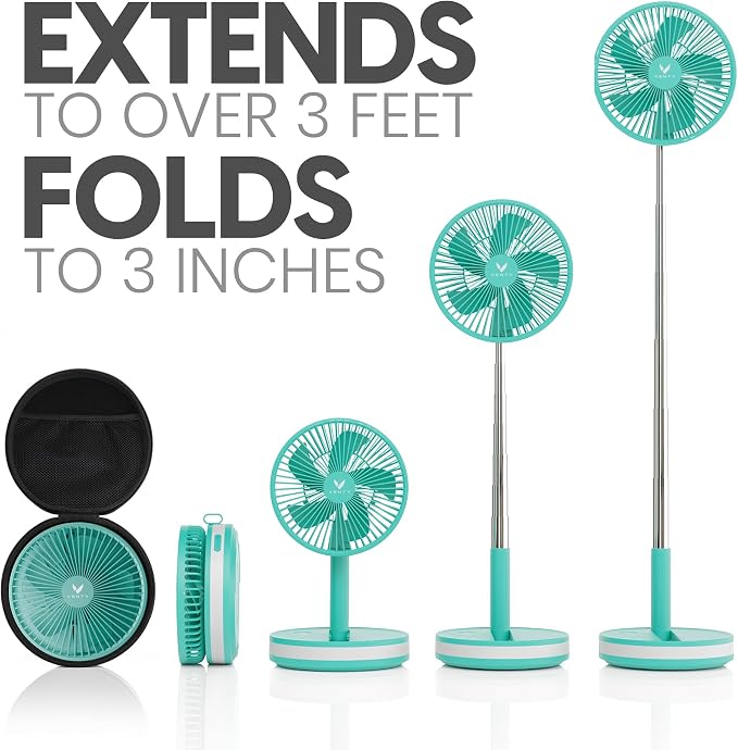 VENTY Portable Fan - Wireless Battery Operated Fan - 4 Speeds - LED Lighting - Carry Case & Remote Control - Cruise Travel - Outdoor Travel RV Power Bank With USB-C Port (Mint with Case) - Image 2