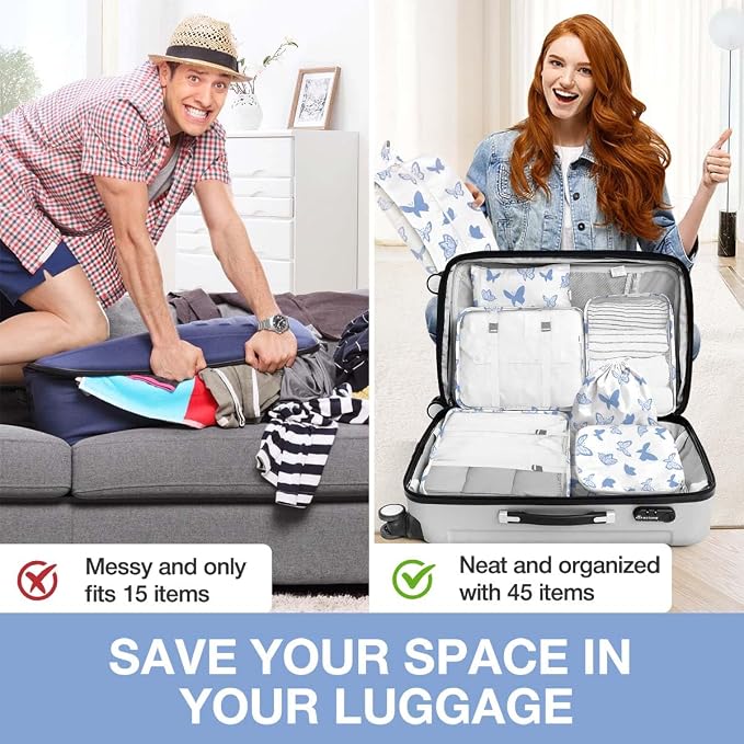 8 Set Packing Cubes for Suitcases,Packing Cube with Shoe, Cosmetics, Clothing, Accessories Bags Packing Cubes for Travel Luggage Organizer Women Men(Butterfly) - Image 6