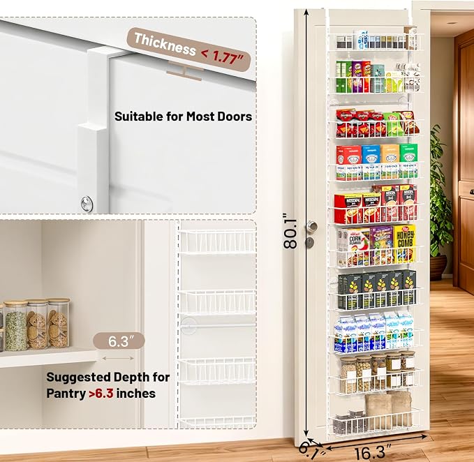 ElegantArray 10-Tier Pantry Door Organizer, White | Over The Door Pantry Organizer Rack and Storage, Hanging Spice Rack Shelves Door, Home Office Laundry Room Bathroom & Kitchen - Image 2