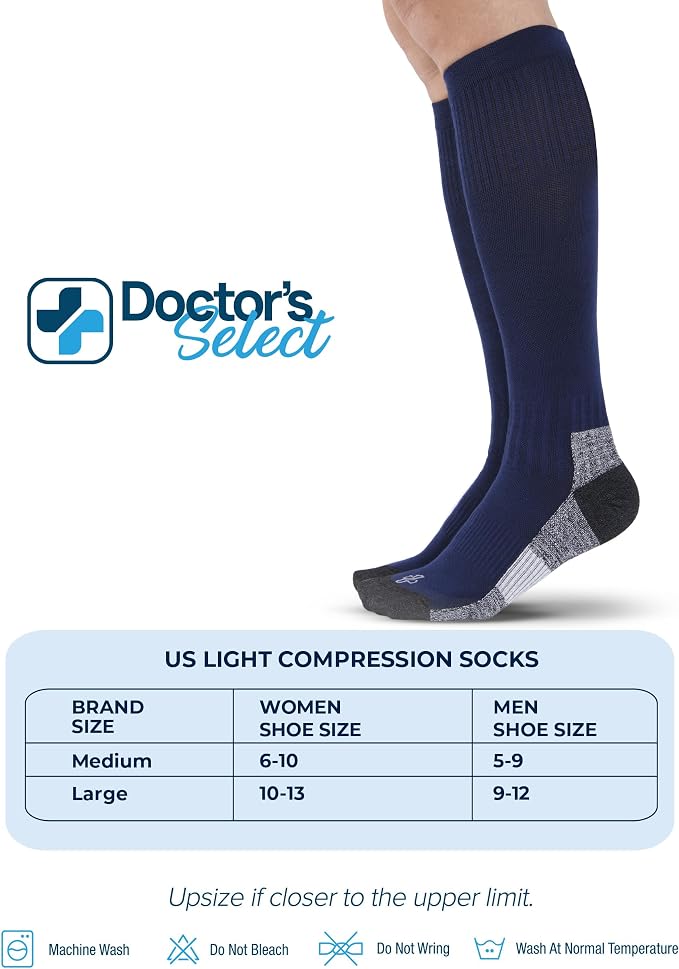 Doctor's Select® Bamboo Viscose Light Compression Socks for Women & Men - 3 Pairs, 8-15 mmHg Compression Socks, Knee High - Image 6
