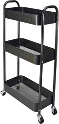 3 Tier Slim Metal Rolling Storage Cart for Laundry Room & Kitchen Organizer, 7.1'' Thin Standing Shelf for Narrow Spaces, Skinny Utility Cart with Wheels & Casters for Bathroom, Black by LIWNYRK