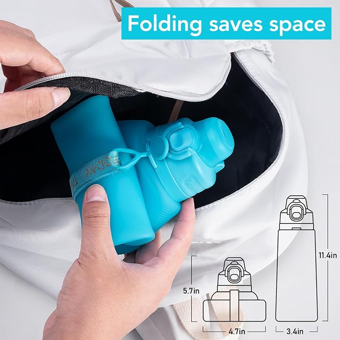 TakeToday Collapsible Water Bottles 32oz, Foldable Travel Water Bottle, BPA Free, Silicone Water Bottle Leakproof for Hiking, International Travel, Outdoors - Image 8
