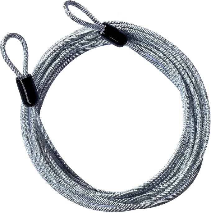 GOMRQING 30FT 3mm Outdoor Travel Long Security Cable Lock,Braided Steel Coated Safety Cable Luggage Lock,Safety Cable Wire Rope Double Loop Lightweight (1 Pack) by GOMRQING