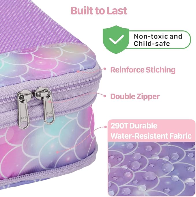 Kids Compression Packing Cubes - 4 PCS Sets, Purple Memarid | Water Resistant 4 Piece Set with Shoe Bag, Toddler Suitcase Organizer Set, Expandable Storage for Luggage - Image 7