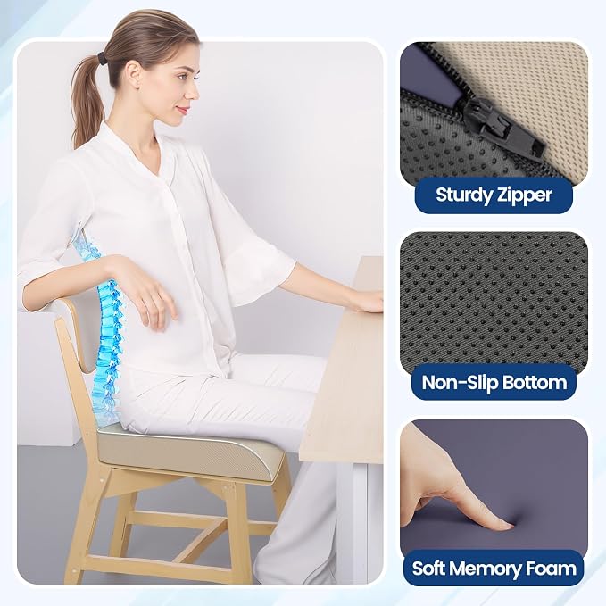SweetSlubr Seat Cushion, Chair Pad, Memory Foam Tailbone Pain Relief | Office Chair Cushion for Tailbone Pain Relief, Non-Slip Cover, Soft Support for Office Chair, Car Seat,2X-Large/Beige - Image 7