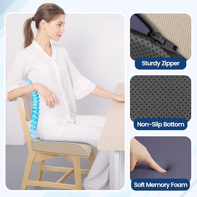 SweetSlubr Seat Cushion, Chair Pad, Memory Foam Tailbone Pain Relief | Office Chair Cushion for Tailbone Pain Relief, Non-Slip Cover, Soft Support for Office Chair, Car Seat,X-Large/Beige - Image 7