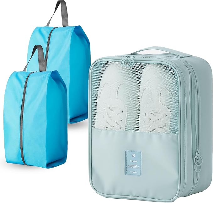 Shoe Bags for Travel Holds 3 Pair of Shoes, Shoe Storage Pouch with 2 Pack Portable Bags, Waterproof & Washable, Blue by UPRIMEASY