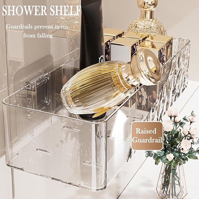 Lae Nuvole Adhesive Shower Caddy 4-Pack, Wall Bathroom Organizer, Clear | No-Drill, Renter Friendly, Quick-Drain Bottom, Holds 11 lbs, for Shower & Makeup Storage, apartment dweller, home organizer - Image 4