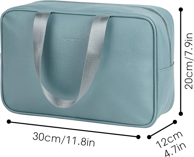 Narwey PU Leather Large Travel Toiletry Bag Women Toiletries Bag Skincare Bag Makeup Bag Organizer Make up bag Cosmetic Bag Medicine Bag for Girls (Large, Greyish Blue) - Image 5