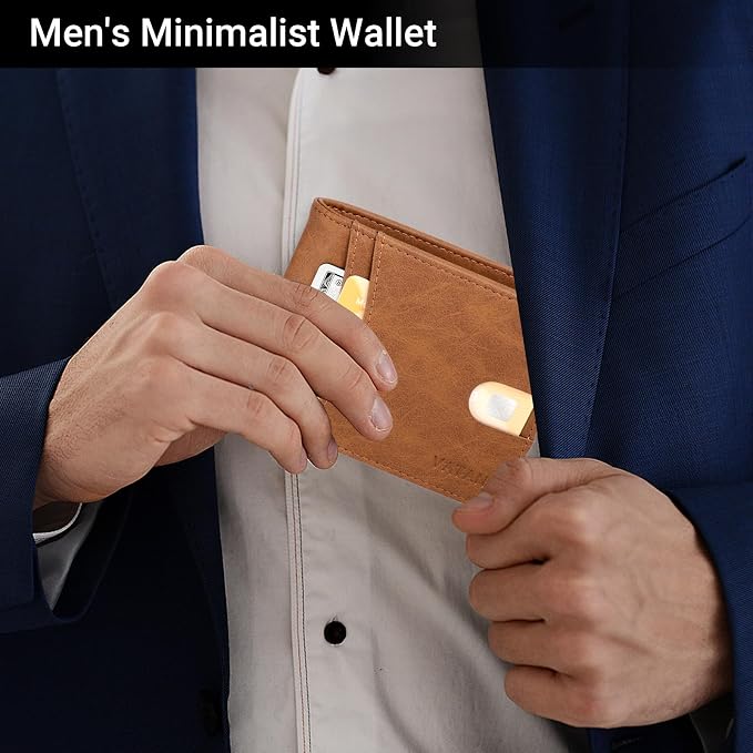 VATAN Wallet for Men Slim RFID Blocking Leather Credit Card Holder Wallet for 15 Cards, Bifold Minimalist Thin Wallet with 2 ID Windows & Cash Slot, With Gift Box (Crazy Horse Brown) - Image 2
