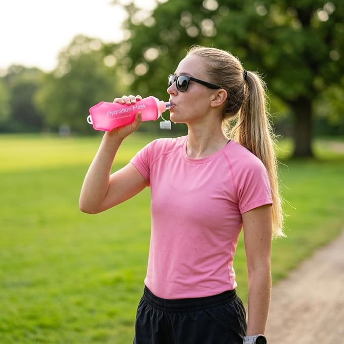 2 Pack 500ml Soft Flask, Shrink As You Drink Collapsible Water Bottles for Running Vest & Hydration Pack, BPA-Free Leak-Proof TPU Folding Bottle for Hiking Cycling Climbing Jogging-Pink - Image 5