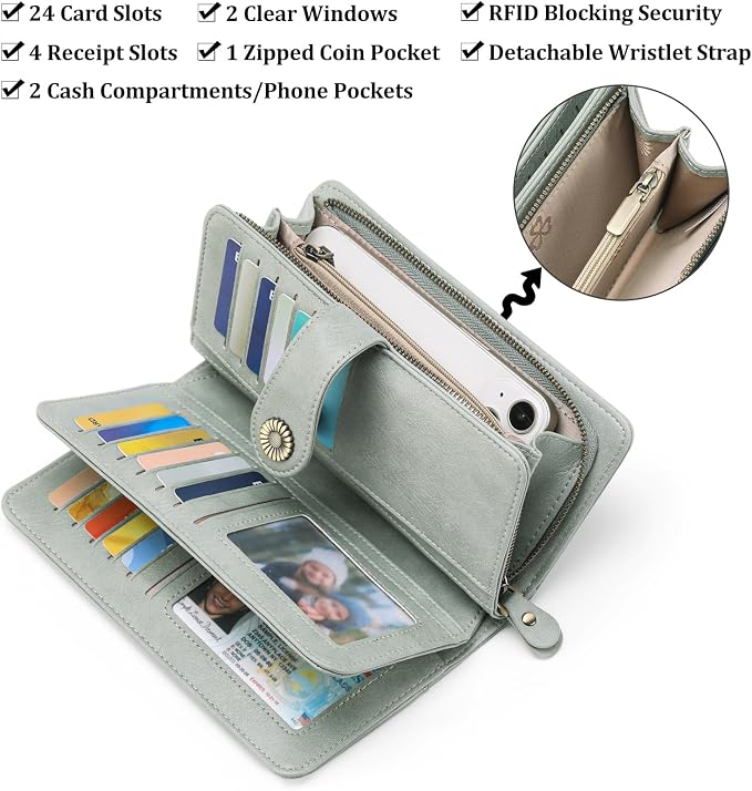 Wallets for Women Trifold Wristlet Wallets Large Capacity RFID Blocking Ladies Purse Credit Card Holder - Image 3