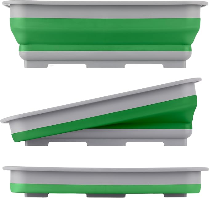 Collapsible Bucket for Cleaning 2-Pack - 7.27L Foldable Wash Bin Dish Tubs - Collapsible Wash Basin or Camping Sink Set for Beach, Tailgating or Soaking Laundry - Cleaning Supplies by Wakeman (Green) - Image 7