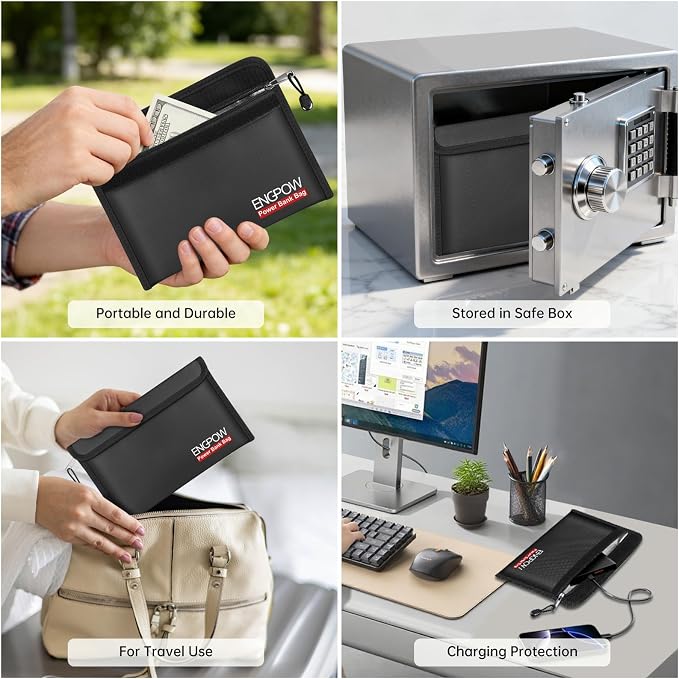 ENGPOW Fireproof Organizer Travel Safe Bag, Portable Electronic Carry Case | Heat Insulated＆Explosion-Proof, Home Travel Storage for Power Bank,Phone,Cables,USB Drive, Charging Protection, 10.6''x6.7'' - Image 9