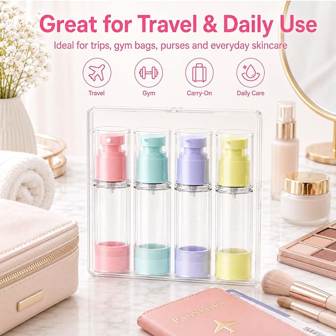 4 Pack Airless Pump Bottles, 1 oz Leakproof Travel Bottles with Pump for Toiletries, Small Empty Containers with Lids for Lotion Creams Serum Skin Care Shampoo Cosmetic Moisturizer Dispenser - Image 9