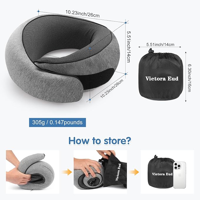 Travel Neck Pillow, Memory Foam Neck Support for Airplane, Car & Office, Breathable Portable Design with Eye Mask, Earplug Holder & Carry Bag, for Men&Women - Image 7