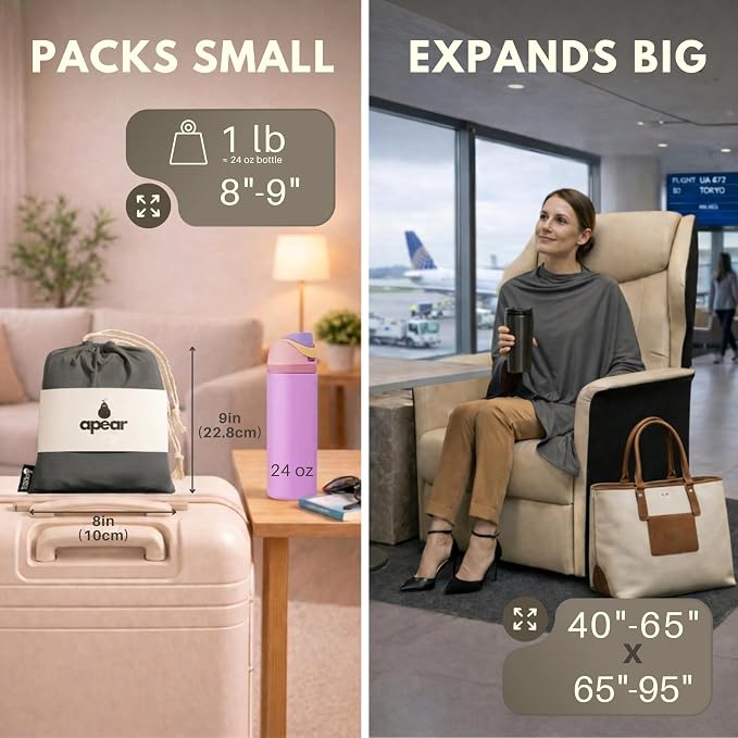 16-in-1 Compact Travel Blanket with Bag – Reversible, Ultra Soft Bamboo Airplane Blanket with Hidden Pocket – Packable for Flights & Travel Essentials (Semi-Weighted, Double Layer) - Image 2