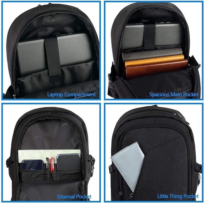 Mancro Laptop Backpack for Travel 17.3 Inch Anti-Theft Business Backpack | Large Travel Computer Bag Daypack Work Backpack with Lock and Laptop Compartment Fits 17.3 Inch Laptop for Men Women, Black - Image 2