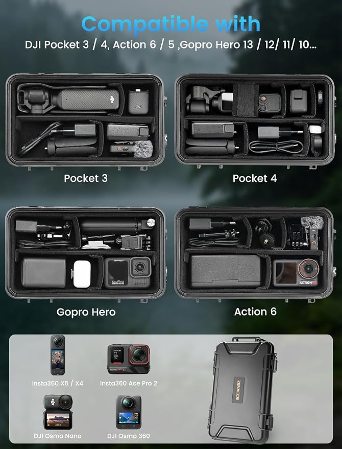 Camera Carrying Case, Waterproof Case for Gopro Hero 13/12/11/10/9 | Camera Organizer for DJI Pocket 3/4/4P, Insta360 x5/x4, DJI OSMO 360/Action Camera and Other Accessories - Image 2