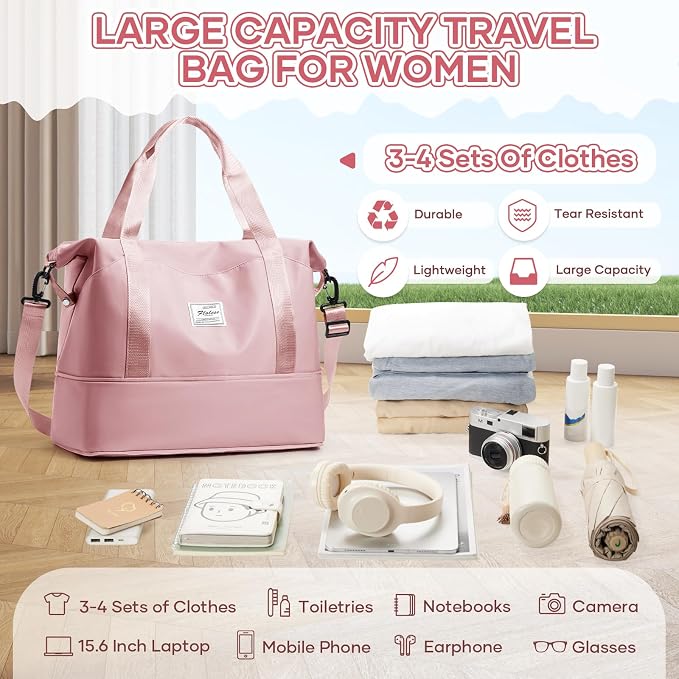 Travel Duffel Bag, Sports Tote Gym Bag, Shoulder Weekender Overnight Bag for Women - Image 5