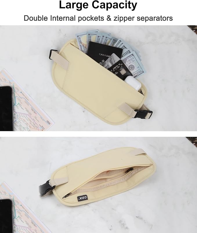 GOX Money Belt for Men Travel, Anti-Theft Hidden Waist Pack, RFID Secure Travel Belt for Men, Ultra-Thin Under-Clothes Passport Wallet with Documentry Safety & Money Holder (Lemon) - Image 3