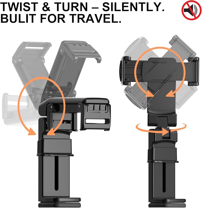 Perilogics Gen 2 Airplane Phone Holder Mount, Travel Essential Phone Stand | Upgraded Silent Hinge, 360° Adjustable, Compact Size, Wider Clamp Fits iPhone, Android & Gaming Devices - Image 4