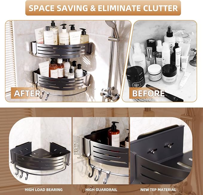 2-PackCorner Shower Caddy,Adhesive Grey Caddy,No Drilling Bathroom Storage | Bathroom Organizer And Storage,No-drill adhesive corner caddy, Estantes Para Baño,shower caddy for kitchen or study - Image 6