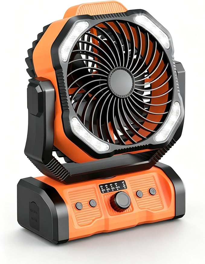 Portable Rechargeable Camping Fan 20000mAh Cordless Battery Powered Fans | with LED Lantern, Remote Auto Oscillating USB C Operated Table Ventilador for Travel Picnic Barbecue Outdoor Tent by Unknown