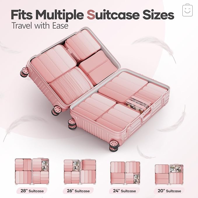 Veken 11 Set Compression Packing Cubes Garment Bags for Travel Essentials,Compressible Expandable Luggage Organizer Bags for Clothing,Space Saver Bags with Over 1000 pcs of Mesh Holes(Pink) - Image 7