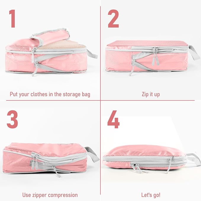 4 Set Packing Cubes For Travel Essentials, Luggage Packing Organization Cubes Suitcase Organizer Bags Set For Luggage Travel Packing Cubes For Suitcases Durable (4 Pcs, Pink) - Image 3