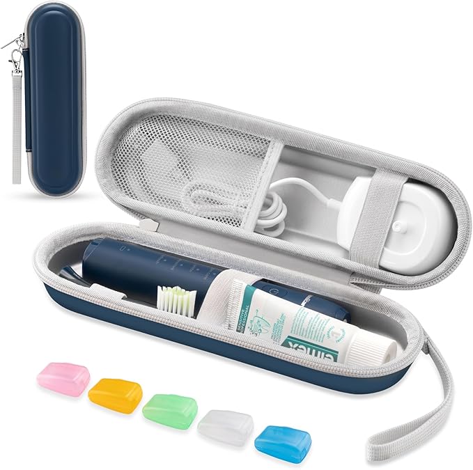 Toothbrush Travel Case for Oral B/Oral-B Pro 1000 1500 5000 7000 & Philips Sonicare 4100 1100 5300 5100 6100/iO Electric Toothbrush, Hard Protective Storage Bag (Deep blue case with toothbrush cap) by TYSORETY