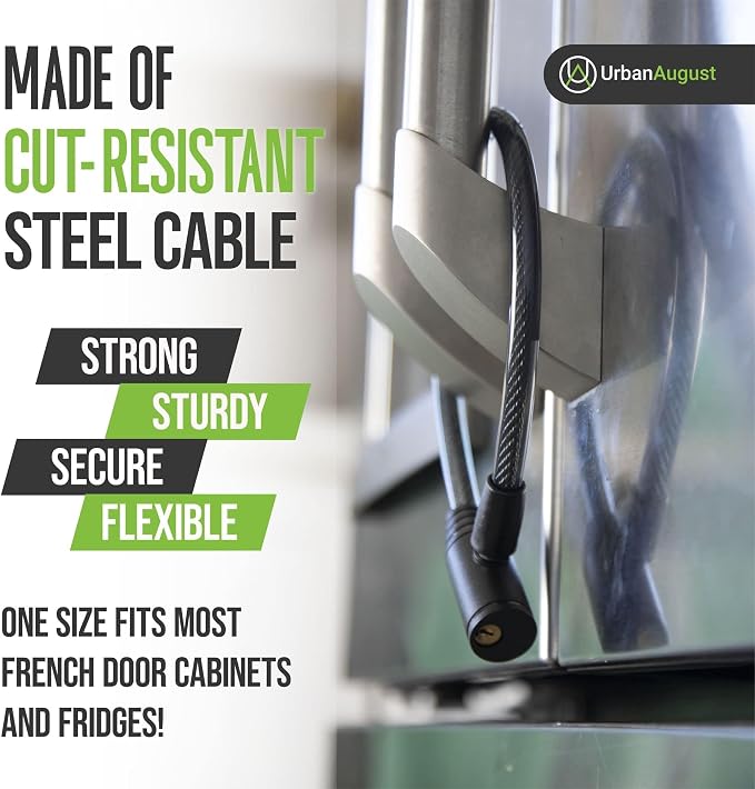 Child-Proof Refrigerator Lock for Kids & Adults - Lock for French Door Fridge and Cabinet (Regular, Black - 2 Pack) - Image 5