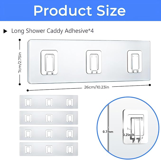 Shower Caddy Adhesive Replacement Hooks, Heavy Duty Waterproof Strips, No Drilling for Bathroom Shelves, Kitchen Racks, and Soap Holders (Transparent-4 Pack 3 Hook) - Image 5
