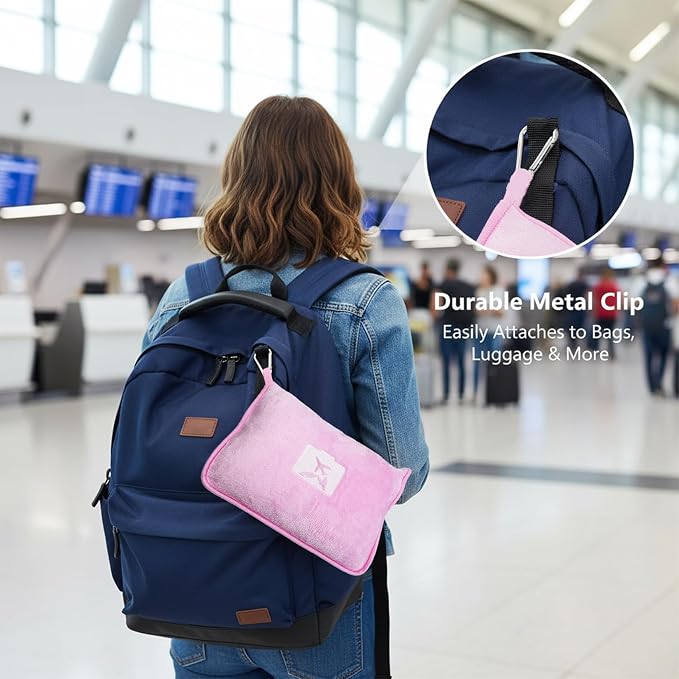 Travel Blanket and Pillow, Ultra-Soft, Compact & Lightweight, 60x50 in, Airplane Travel Essentials with Hand Luggage Sleeve and Backpack Clip, for Travel & Picnic (Pink) - Image 4