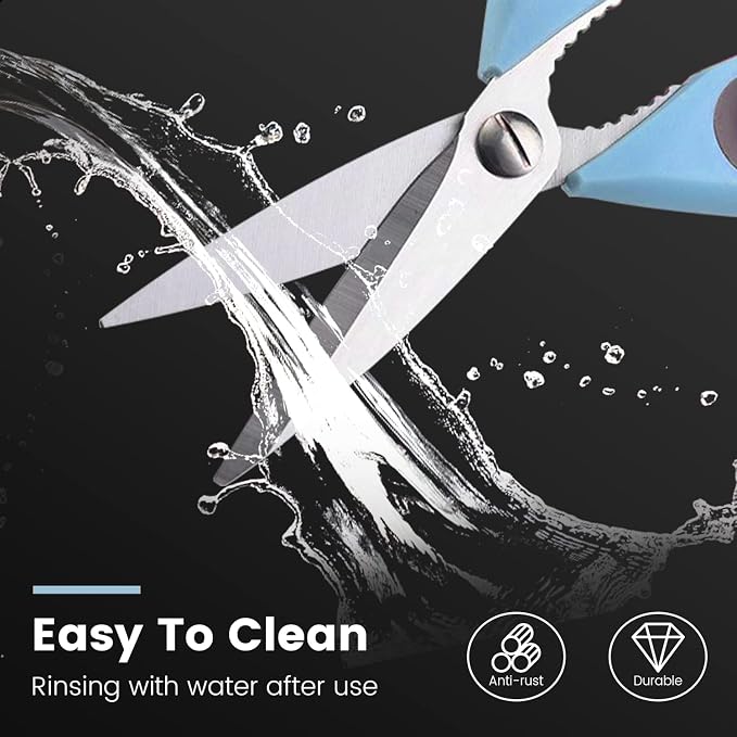 3 Pack Sharp Kitchen Scissors Set with Magnetic Holder | Stainless Steel Blade, Ergonomic Non-Slip Handle, Heavy Duty, Food/Meat Scissors for Home, Kitchen and Picnic, All Purpose - Image 6