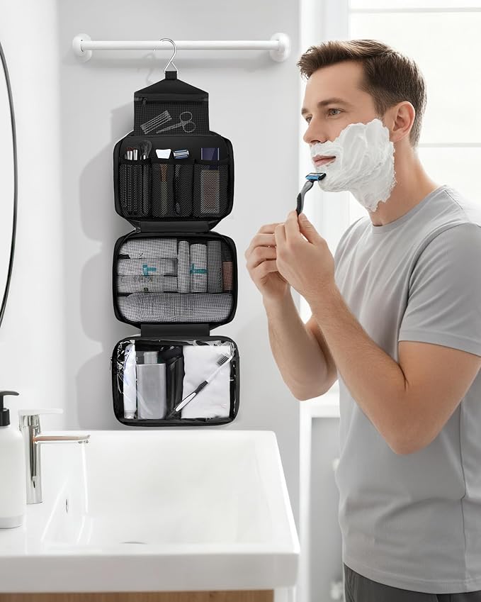 Maliton Toiletry Bag for Men & Women Travel Toiletry Bag Hanging Toiletry Bag Hygiene Bag with 4 Compartments Waterproof Bathroom Shower Bag for Traveling(Black) - Image 7