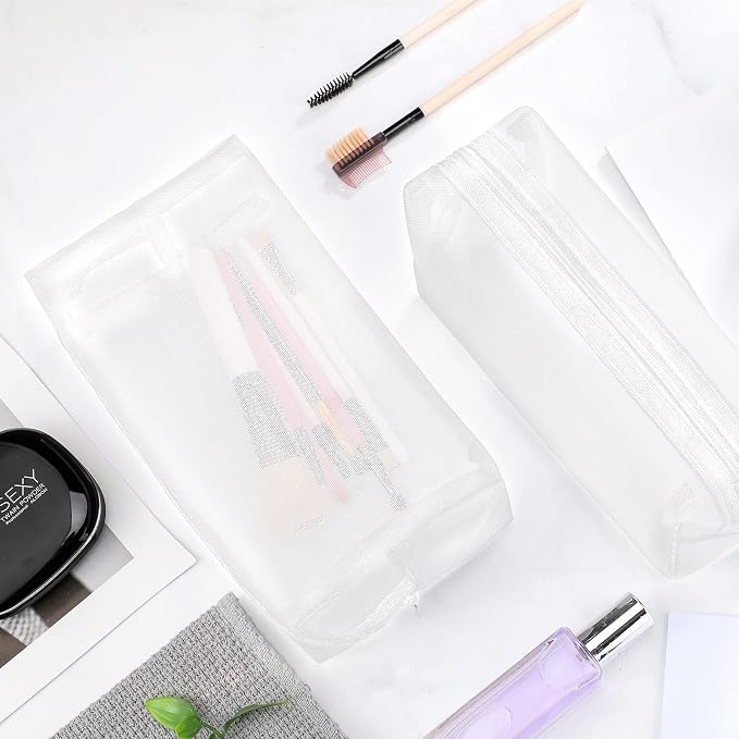 6 Pieces Mesh Makeup Bags Mesh Cosmetic Bag Portable Travel Organizing Zipper Pouch Toiletries Makeup Pouches for Home Office Travel Accessories - Image 3