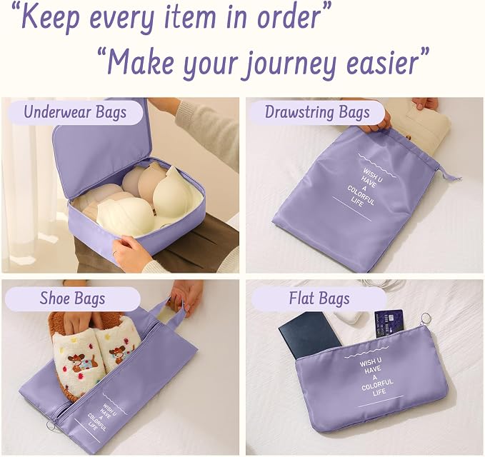 9 Set Packing Cubes for Travel Essentials - Lightweight Carry-On Luggage Organizer Bags with Shoe, Clothes & Laundry Bags for Airplane, Family & Business Travel, Purple - Image 5