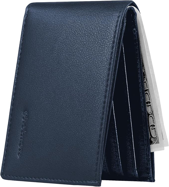 Chelmon Slim Wallet for Men ID Window with RFID Blocking Front Pocket Minimalist Bifold Bussiness Card Holder Gift for Men, Dark Blue by Chelmon