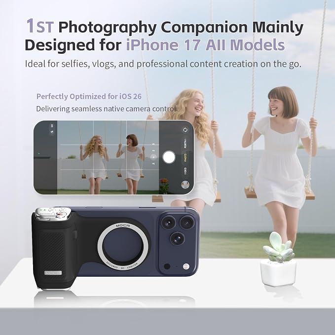 COMITOK MOCA iPhone 17 Pro Camera Grip No Need App for iOS26, Compatible iOS17 and iOS18, Fun Shot Magnetic Grip for Phone Native Camera with Anti-Drop Detachable Remote and Convenient Keychain Hook - Image 2